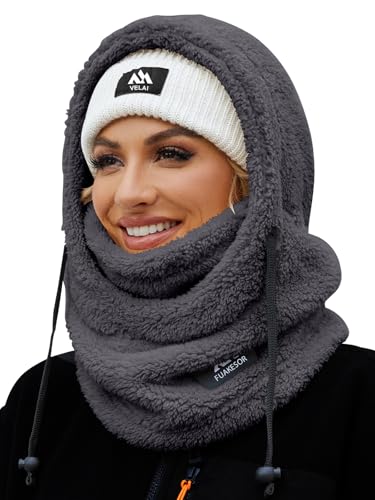 Fuakesor Plüsch Sturmhaube Mütze Winter Thermo Skimaske Fleece Windbeständig Gesichtshaube Mütze Schal Balaclava für Herren Damen (Dunkelgrau) von Fuakesor