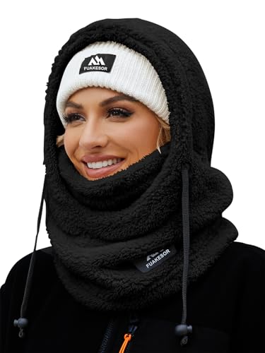 Fuakesor Plüsch Sturmhaube Mütze Winter Thermo Skimaske Fleece Windbeständig Gesichtshaube Mütze Schal Balaclava für Herren Damen (Schwarz) von Fuakesor
