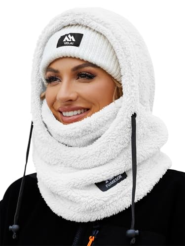 Fuakesor Plüsch Sturmhaube Mütze Winter Thermo Skimaske Fleece Windbeständig Gesichtshaube Mütze Schal Balaclava für Herren Damen (Weiß) von Fuakesor
