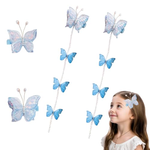 2 Paar Schmetterlings-Haarspangen, rutschfeste Schmetterlinge, Haarnadel, Stoff, Schmetterling, Glitzer, Haarspangen, blaue Quaste, Schmetterlings-Haarspangen für Mädchen, Teenager, Frauen, 2 Paar Schmetterlings-Haarspangen, rutschfeste Schmetterlinge, Haarnadel, Stoff, Schmetterling, Glitzer, Haarspangen, blaue Quaste, Schmetterlings-Haarspangen für Mädchen, Teenager, Frauen, von FuashceR