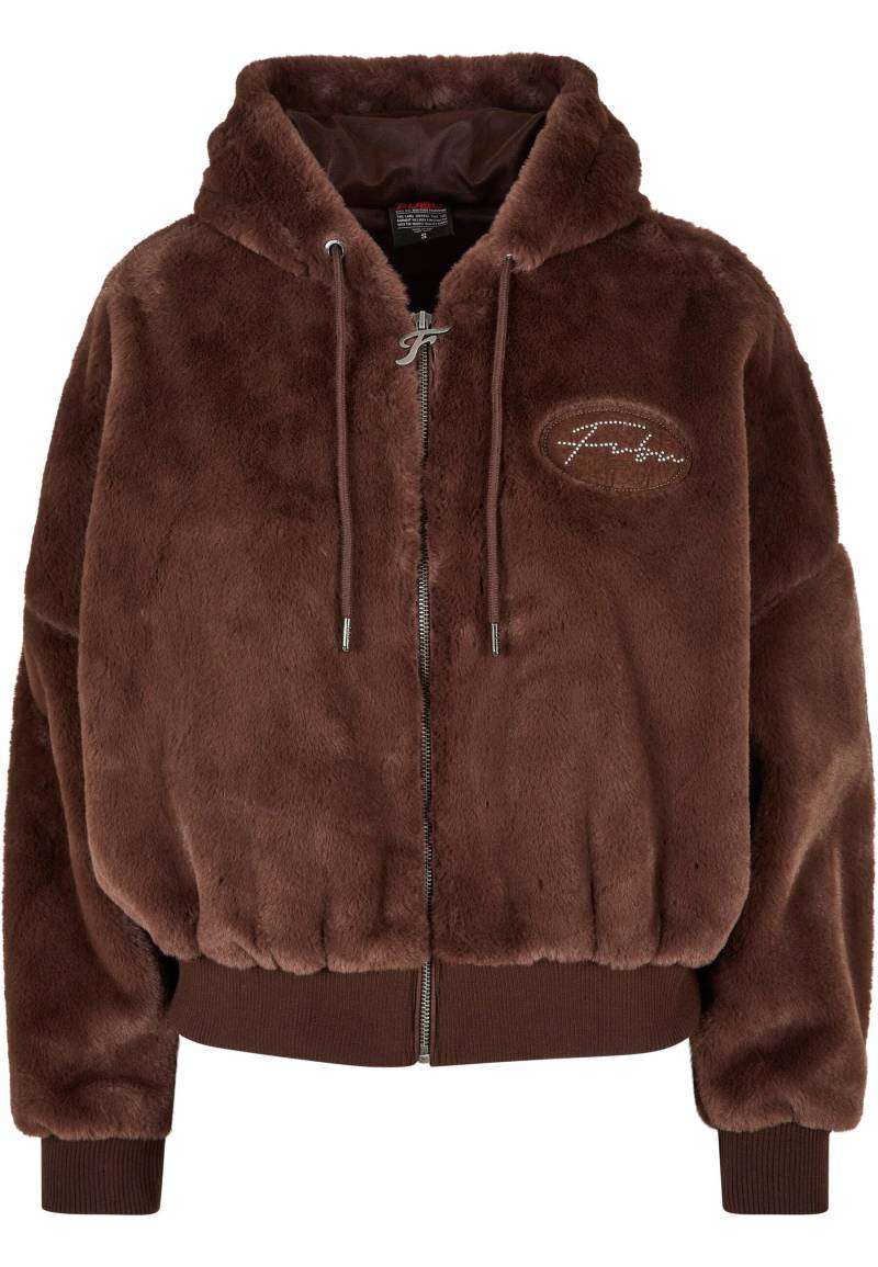 Fubu Collegejacke "Fubu Damen FW224-022-1 Signature Rhinestone Fur Jacket brown" 1 Stk. tlg. mit Kapuze von Fubu