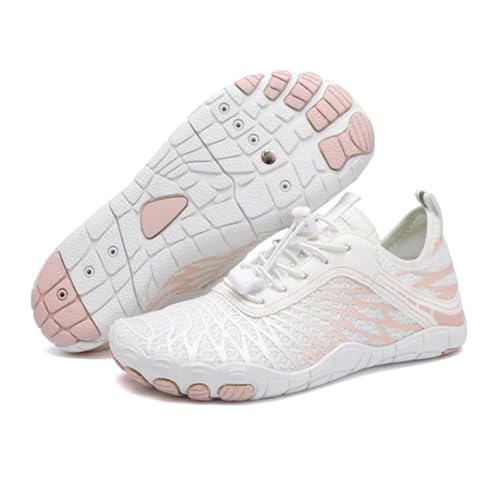 Barfußschuhe Damen Herren, Wandern Wasserdicht Trail Running Gesund & Rutschfest Outdoor Atmungsaktiv Weite Schuhe, Weiss/opulenter Garten, 8.5 Women/6.5 Men von Fuccica