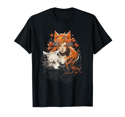 Frauen Anime Manga Magie Kitsune T-Shirt Frauen Anime Manga Magie Kitsune T-Shirt von Fuchs Anime-Mädchen Fantasy Mythisch