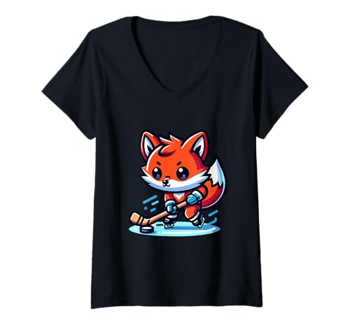 Damen Niedlicher Fuchs Eishockey Spieler Motiv T-Shirt mit V-Ausschnitt Damen Niedlicher Fuchs Eishockey Spieler Motiv T-Shirt mit V-Ausschnitt von Fuchs Eishockey Spieler Kinder Design