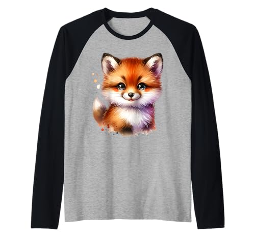 Kawaii Fuchs Tiermotiv für Kinder süßes Cartoon Design Raglan von Fuchs Kinder Tiere Cartoon Kawaii