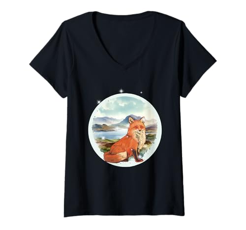 Damen Fuchs Füchse Natur Tierfreund Naturliebhaber T-Shirt mit V-Ausschnitt Damen Fuchs Füchse Natur Tierfreund Naturliebhaber T-Shirt mit V-Ausschnitt von Fuchs Natur Wald
