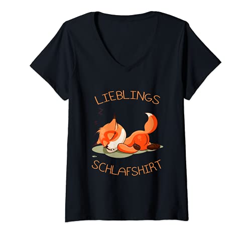 Damen Fuchs Schlafshirt Pyjama Schlafanzug Oberteil Schlaf T-Shirt mit V-Ausschnitt von Fuchs Schlafkleidung für Damen, Herren & Kinder