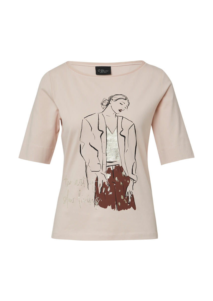 s.Oliver BLACK LABEL - Jersey-Shirt mit Chiffon-Einsatz am Kragen braun/pink - Gr. - 40 von s.Oliver BLACK LABEL