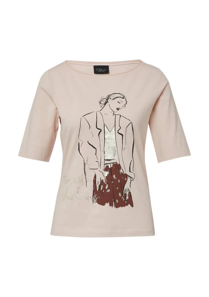 s.Oliver BLACK LABEL - Jersey-Shirt mit Chiffon-Einsatz am Kragen braun/pink - Gr. - 40 von s.Oliver BLACK LABEL