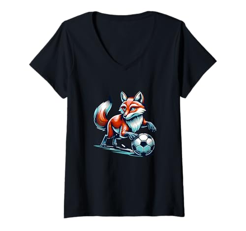 Damen Fuchs Fußball Leidenschaft Tier T-Shirt mit V-Ausschnitt Damen Fuchs Fußball Leidenschaft Tier T-Shirt mit V-Ausschnitt von Fuchs Tier Fußball Wild Natur Abenteuer