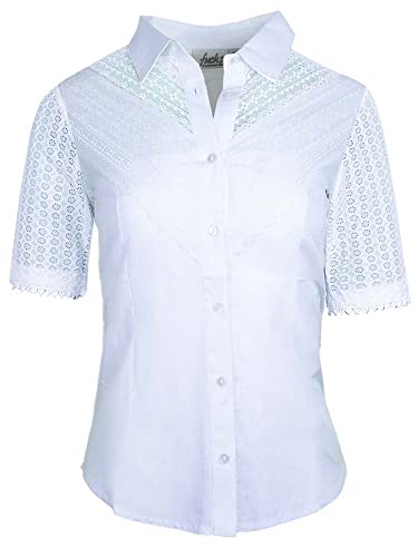 Fuchs Trachtenmoden Trachtenbluse Annie weiß mit Spitze | Bluse mit Spitzenärmeln | Spitzenbluse Damen 36, 4023 von Fuchs Trachtenmoden