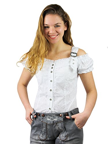 Tolle Damen Trachten Bluse mit Träger in 7 Farben Gr. XS-XXL Deutscher Hersteller (S, weiß) von Fuchs Trachtenmoden