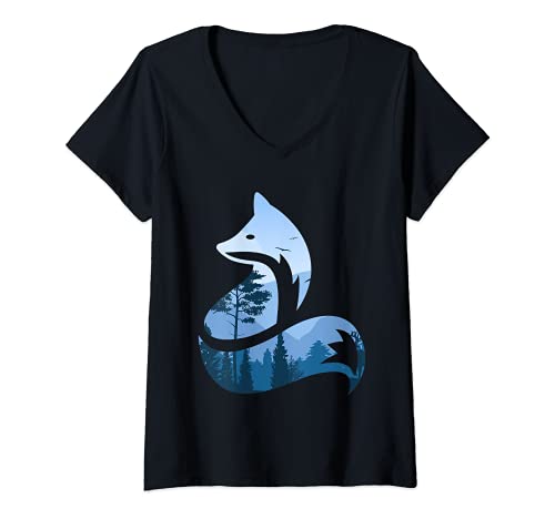 Damen Fuchs Tierdesign Fuchsjagd Jagd Geschenk Treibjagd Jagen T-Shirt mit V-Ausschnitt Damen Fuchs Tierdesign Fuchsjagd Jagd Geschenk Treibjagd Jagen T-Shirt mit V-Ausschnitt von Fuchs Wolf Hirsch Tierdesigns und Jäger Geschenke