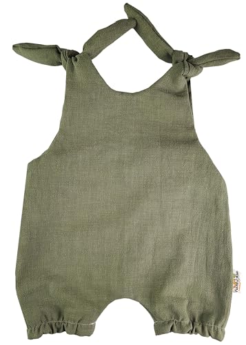 Fuchs & Kiwi Baby Einteiler aus Leinen – Verstellbarer Sommer Strampler mit Trägern zum Knoten – Handgemacht in Berlin – Kleinkinder Strampler Unisex 0-6 Jahre – atmungsaktiv (uni khaki, 86-92) von Fuchs & Kiwi