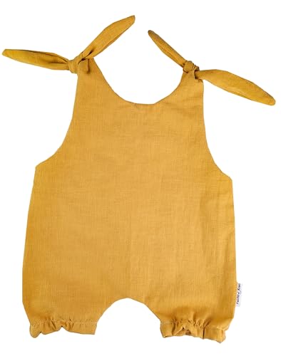 Fuchs & Kiwi Baby Einteiler aus Leinen – Verstellbarer Sommer Strampler mit Trägern zum Knoten – Handgemacht in Berlin – Kleinkinder Strampler Unisex 0-6 Jahre – atmungsaktiv (uni senfgelb, 74-80) von Fuchs & Kiwi