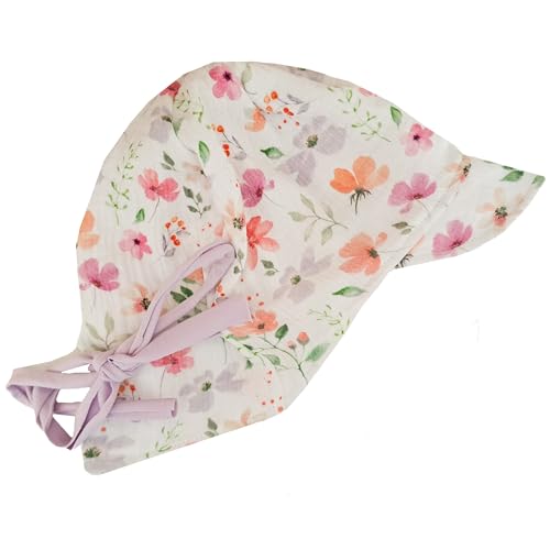Fuchs & Kiwi Baby Sommerhut Musselin – UV-Schutz 50+ & atmungsaktiv – Mitwachsend – 100% Baumwolle – Öko-Tex – Sonnenhut Baby – Handmade in Berlin (DE/NL/SE/PL, Alphanumerisch, S, Blumen Pastell) von Fuchs & Kiwi