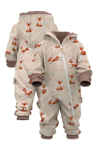Fuchs & Kiwi Softshelloverall Baby mit Kapuze – Regenoverall mit Fleece gefüttert – Öko-Tex, Hautfreundlich – Handmade in Berlin – Softshellanzug Kinder – Frühling (Fuchsi Creme, 80-86) von Fuchs & Kiwi