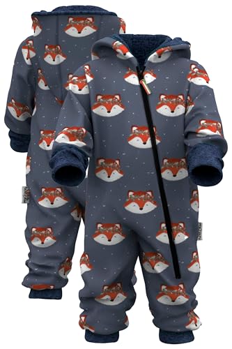 Fuchs & Kiwi Softshelloverall Baby mit Kapuze – Regenoverall mit Fleece gefüttert – Öko-Tex, Hautfreundlich – Handmade in Berlin – Softshellanzug Kinder – Frühling (Fuchsi blau, 74-80) von Fuchs & Kiwi