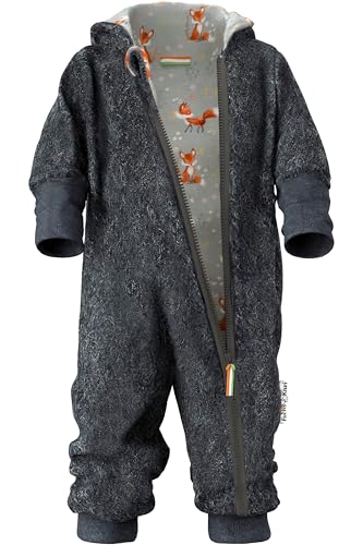 Fuchs & Kiwi Walkoverall Baby - Natur Schurwolle & Jersey Futter – Öko-Tex, Hautfreundlich – Handmade in Berlin – Wollwalk Overall Baby & Kleinkind – Winter & Herbst (Fuchsi grau, 98-104) von Fuchs & Kiwi