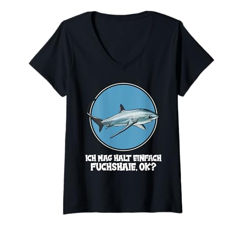 Damen Fuchshaie Fuchshai T-Shirt mit V-Ausschnitt Damen Fuchshaie Fuchshai T-Shirt mit V-Ausschnitt von Fuchshaie Fuchshai Tier Shop