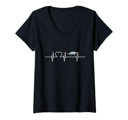 Damen Fuchshaie Herzschlag Fuchshai T-Shirt mit V-Ausschnitt Damen Fuchshaie Herzschlag Fuchshai T-Shirt mit V-Ausschnitt von Fuchshaie Fuchshai Tier Shop