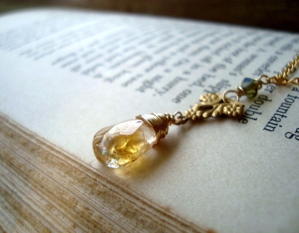 Citrin Halskette - Reverie. Jugendstil-stil Vintage-stil Messing Schmuck Draht Gewickelt November Birthstone Kristall Edelstein von FuchsiaBloomStudio
