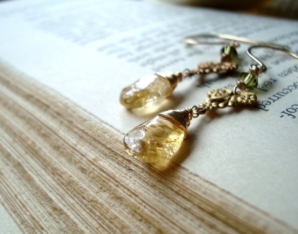 Citrin Ohrringe - Reverie. Vintage Style Messing November Geburtsstein Schmuck Edelstein Jugendstil Gold Geschenke Unter 50 von FuchsiaBloomStudio