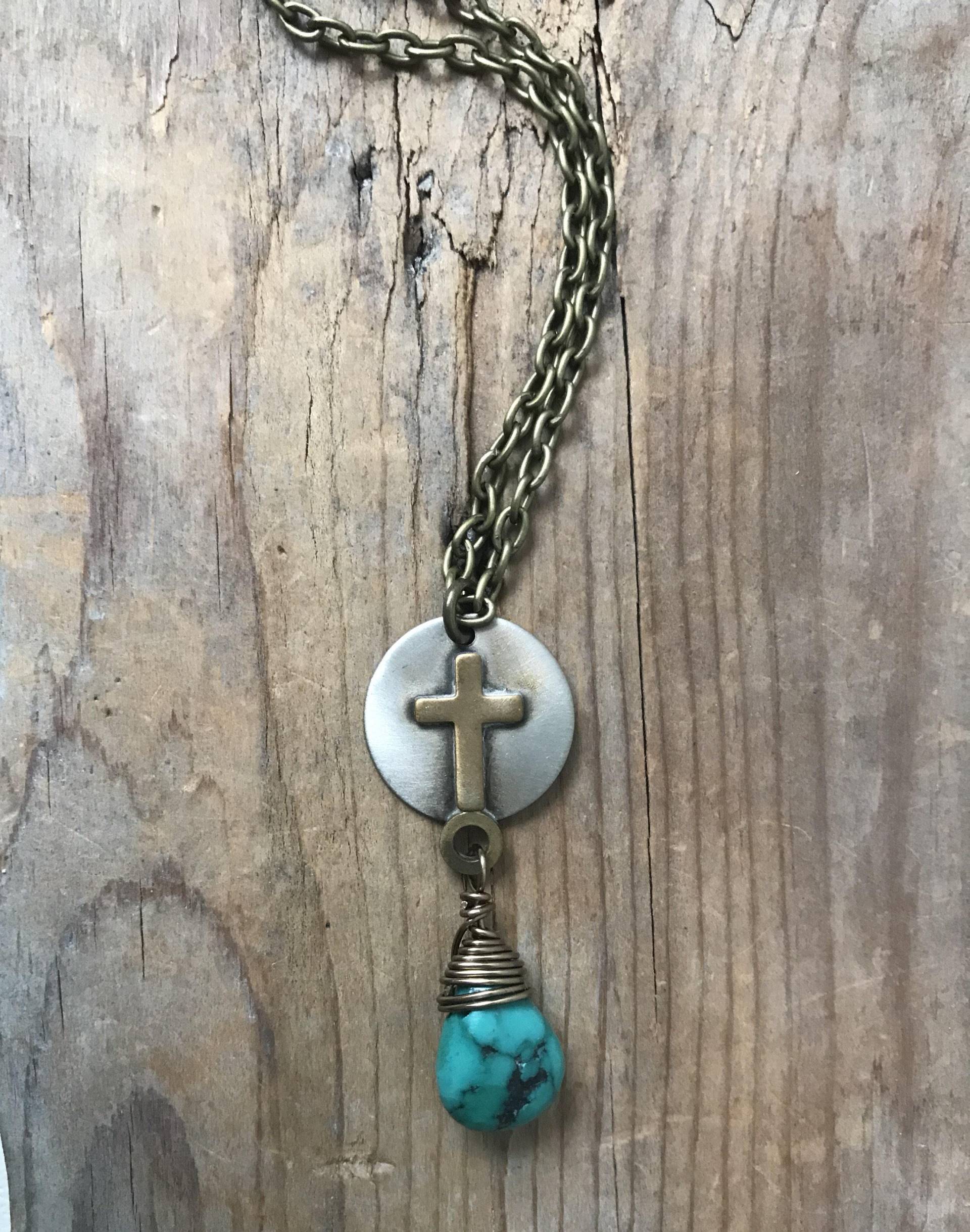 Kreuz Halskette Aus Messing Mit Türkis. Dezember Geburtsstein Religiöser Schmuck Spirituelle Südwestlichen Edelstein Charme Geschenke Unter 40 Ooak von FuchsiaBloomStudio