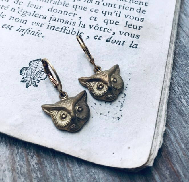 Messing Eule Ohrringe. Brisur Ohrringe Herbst Mode Schmuck Wald Geschenke Unter 20 Vintage Style Vogel Natur von FuchsiaBloomStudio