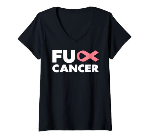 Damen Fuck Cancer TShirt Fuck Breast Cancer Awareness Pink Ribbon T-Shirt mit V-Ausschnitt von Fuck Cancer Awareness Shirts.