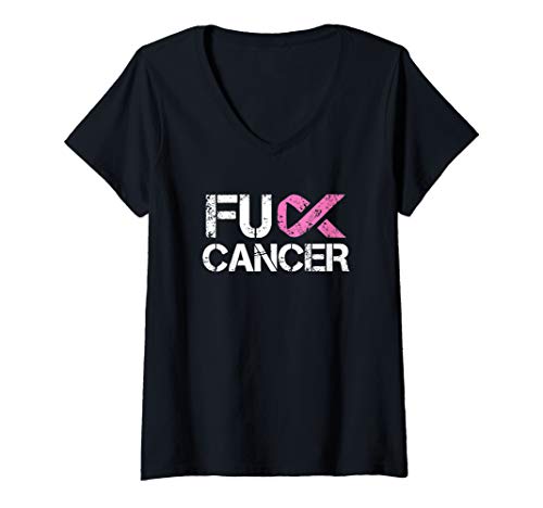 Damen Fuck Cancer, Breast Cancer Support Ribbon T-Shirt mit V-Ausschnitt Damen Fuck Cancer, Breast Cancer Support Ribbon T-Shirt mit V-Ausschnitt von Fuck Cancer Shirt Co.