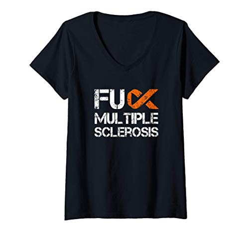 Damen Fuck Multiple Sclerosis, MS Support Ribbon T-Shirt mit V-Ausschnitt Damen Fuck Multiple Sclerosis, MS Support Ribbon T-Shirt mit V-Ausschnitt von Fuck Multiple Sclerosis Shirt Co.