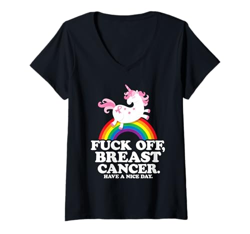 Damen Fuck Off Breast Cancer Lustiges Zitat mit Einhorn und Regenbogen T-Shirt mit V-Ausschnitt Damen Fuck Off Breast Cancer Lustiges Zitat mit Einhorn und Regenbogen T-Shirt mit V-Ausschnitt von Fuck Off Breast Cancer Funny Quote with Unicorn