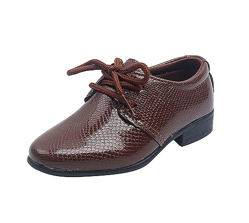 Fudaolee Anzugschuhe Leder Jungen Schnürhalbschuhe Klassische Oxford Derby Halbschuhe Kinder Slip On Lederschuhe Brogue Hochzeit Schuhe Elegant Uniformschuhe Weiche Mokassins Braun 25 EU=26 CN von Fudaolee