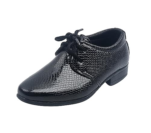 Fudaolee Anzugschuhe Leder Jungen Schnürhalbschuhe Klassische Oxford Derby Halbschuhe Kinder Slip On Lederschuhe Brogue Hochzeit Schuhe Elegant Uniformschuhe Weiche Mokassins Schwarz 27 EU=28 CN von Fudaolee