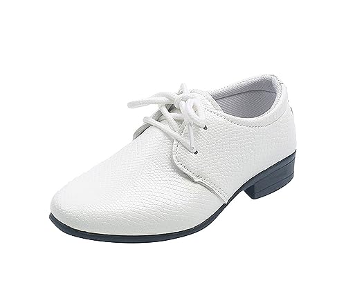 Fudaolee Anzugschuhe Leder Jungen Schnürhalbschuhe Klassische Oxford Derby Halbschuhe Kinder Slip On Lederschuhe Brogue Hochzeit Schuhe Elegant Uniformschuhe Weiche Mokassins Weiß 35 EU=36 CN von Fudaolee