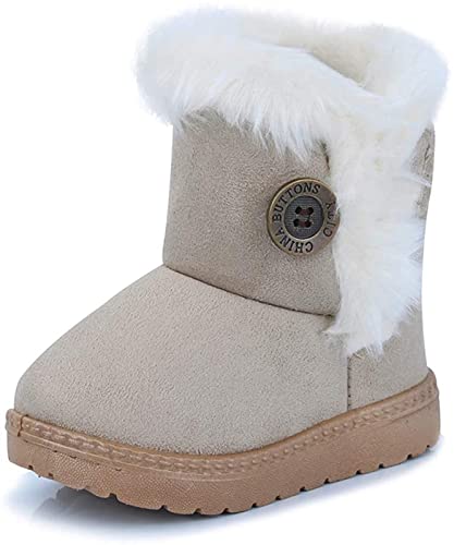 Fudaolee Kinder Winterstiefel Mädchen Warme Schneestiefel Jungen Plüsch Gefütterte Stiefeletten Baby Kleinkindschuhe Weichsohlen Schlupfstiefel Beige,20 EU = 21 Etikett von Fudaolee