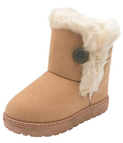 Fudaolee Kinder Winterstiefel Mädchen Warme Schneestiefel Jungen Plüsch Gefütterte Stiefeletten Baby Kleinkindschuhe Weichsohlen Schlupfstiefel Gelb,19 EU = 20 Etikett von Fudaolee