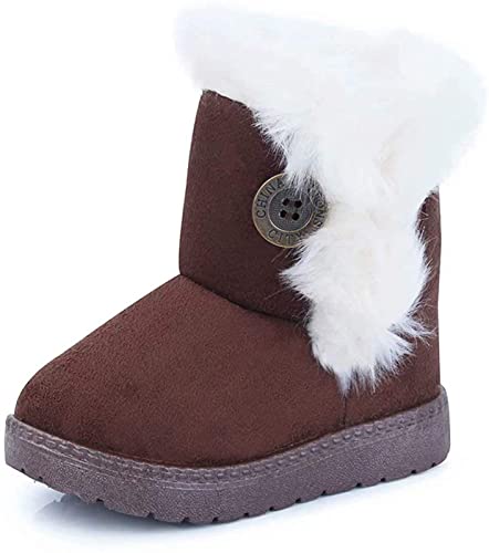 Fudaolee Kinder Winterstiefel Mädchen Warme Schneestiefel Jungen Plüsch Gefütterte Stiefeletten Baby Kleinkindschuhe Weichsohlen Schlupfstiefel Kaffee,24 EU = 25 Etikett von Fudaolee