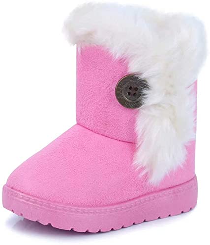 Fudaolee Kinder Winterstiefel Mädchen Warme Schneestiefel Jungen Plüsch Gefütterte Stiefeletten Baby Kleinkindschuhe Weichsohlen Schlupfstiefel Rosa,20 EU = 21 Etikett von Fudaolee