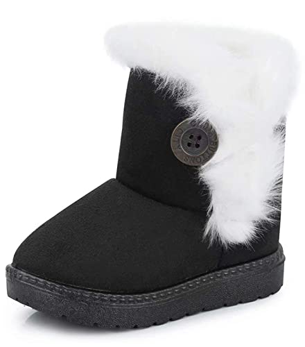 Fudaolee Kinder Winterstiefel Mädchen Warme Schneestiefel Jungen Plüsch Gefütterte Stiefeletten Baby Kleinkindschuhe Weichsohlen Schlupfstiefel Schwarz,20 EU = 21 Etikett von Fudaolee