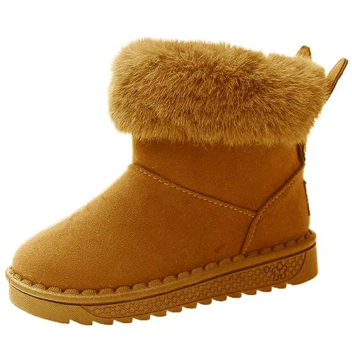 Fudaolee Kinder Winterstiefel Mädchen Warme Schneestiefel Plüsch Gefütterte Stiefeletten Baby Kleinkindschuhe Weichsohlen Schlupfstiefel Z-Braun,32 EU = 33 Etikett von Fudaolee