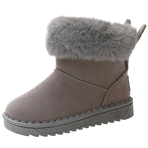 Fudaolee Kinder Winterstiefel Mädchen Warme Schneestiefel Plüsch Gefütterte Stiefeletten Baby Kleinkindschuhe Weichsohlen Schlupfstiefel Z-Grau,24 EU = 25 Etikett von Fudaolee