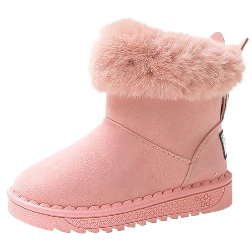 Fudaolee Kinder Winterstiefel Mädchen Warme Schneestiefel Plüsch Gefütterte Stiefeletten Baby Kleinkindschuhe Weichsohlen Schlupfstiefel Z-Rosa,24 EU = 25 Etikett von Fudaolee