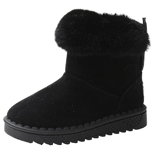 Fudaolee Kinder Winterstiefel Mädchen Warme Schneestiefel Plüsch Gefütterte Stiefeletten Baby Kleinkindschuhe Weichsohlen Schlupfstiefel Z-Schwarz,24 EU = 25 Etikett von Fudaolee