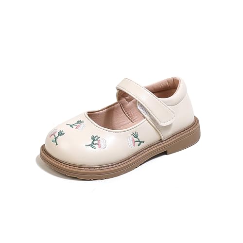 Fudaolee Mary Jane Halbschuhe Mädchen Schulschuhe Flache Prinzessin Schuhe Elegant Ballerina Kinder Leder Geschlossene Sandalen Baby Lauflernschuhe Kleinkindschuhe Beige 33 EU=34 CN von Fudaolee