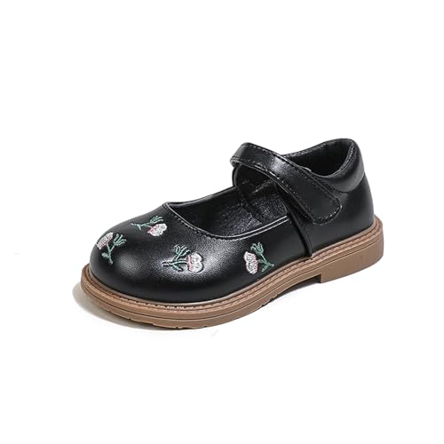 Fudaolee Mary Jane Halbschuhe Mädchen Schulschuhe Flache Prinzessin Schuhe Elegant Ballerina Kinder Leder Geschlossene Sandalen Baby Lauflernschuhe Kleinkindschuhe Schwarz 33 EU=34 CN von Fudaolee