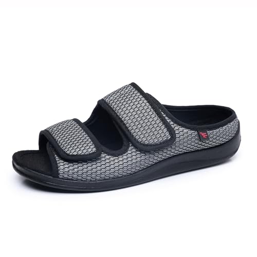 Fudaolee Sandalen Herren Rehaschuhe Klettverschluss Verbandsschuhe Damen Orthopädische Hausschuhe Weit Diabetiker Schuhe Unisex-Erwachsene Gesundheitsschuhe Therapieschuhe Grau Etikett 46 = EU 45 von Fudaolee