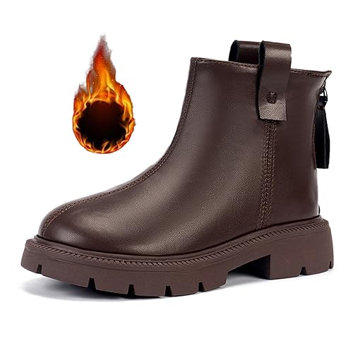 Fudaolee Stiefel Kinder Winterstiefel Mädchen Warme Winterschuhe Schneestiefel Jungen Stiefeletten Schneeschuh Wasserdicht Kurz Schlupfstiefel Etikett 24 = EU 23,Braun von Fudaolee