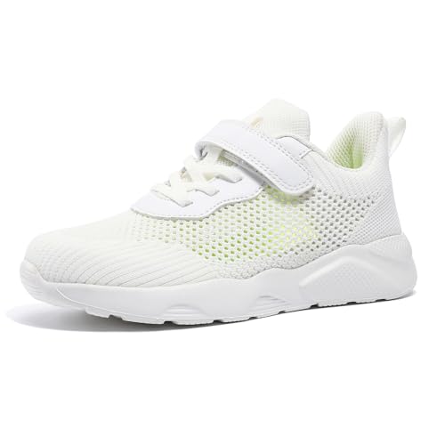 Fudaolee Unisex Kinder Turnschuhe Jungen Sportschuhe Atmungsaktiv Laufschuhe Mädchen Leichtgewicht Sneaker rutschfest Hallenschuhe Freizeit Fitnessschuhe A-Weiß 29 EU von Fudaolee